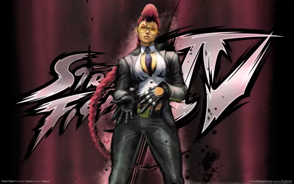 HD PC desktop wallpaper/background of the video game character Crimson Viper from Street Fighter, posing confidently in a suit before a maroon backdrop with the Street Fighter IV logo.