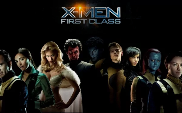 X-Men: First Class HD wallpaper - lineup: Charles Xavier, Magneto (Erik Lehnsherr), Mystique, Beast, Emma Frost, Alex Summers (Havok), Angel Salvadore, Azazel, Moira MacTaggert