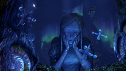 HD PC desktop wallpaper featuring a dark, eerie scene from the video game Alice: Madness Returns, showcasing a somber statue in a twisted, surreal environment.