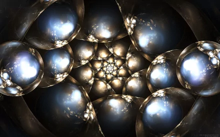 HD desktop wallpaper with a psychedelic, trippy pattern of spherical bubbles forming an abstract fractal design in a kaleidoscopic arrangement.