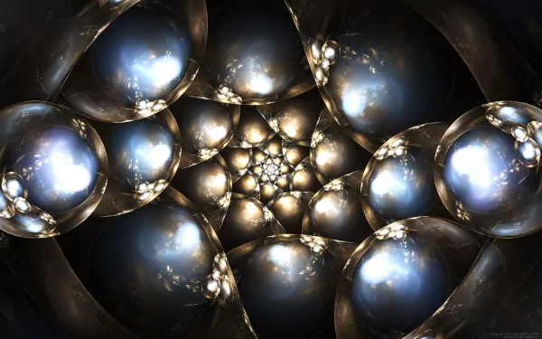 HD desktop wallpaper with a psychedelic, trippy pattern of spherical bubbles forming an abstract fractal design in a kaleidoscopic arrangement.