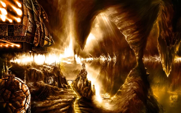 An HD desktop wallpaper featuring a mesmerizing sci-fi city, illuminated with glowing lights and futuristic architecture set against a surreal landscape.