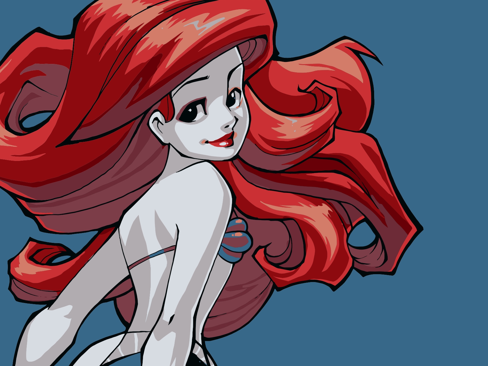 Ariel from The Little Mermaid with beautiful red hair, swimming as a mermaid.