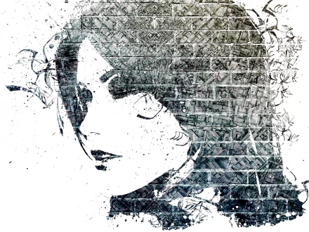 HD desktop wallpaper featuring artistic graffiti of a woman's face on a brick wall, blending detailed street art elements with a grunge aesthetic.