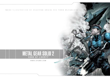 HD PC desktop wallpaper featuring characters from the video game Metal Gear Solid 2: Sons of Liberty in a dynamic, action-packed composition.