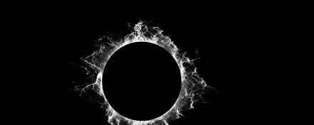 Artistic black and white HD desktop wallpaper featuring a dark circular void surrounded by dynamic, smoky white flames on a black background.