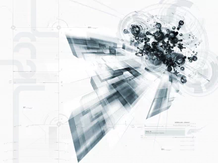 HD abstract white wallpaper featuring a complex design with geometric shapes and intricate patterns, serving as a desktop background.