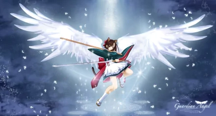 HD desktop wallpaper featuring Setsuna Sakurazaki from the anime Negima!, depicted with angelic wings amidst a glowing, ethereal backdrop.