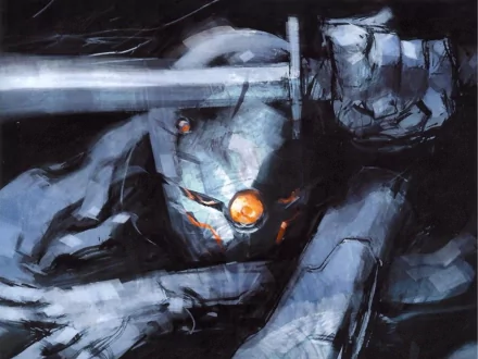 HD desktop wallpaper featuring dynamic artwork from the video game Metal Gear, depicting a close-up of a character with intense, dramatic lighting and a sword.