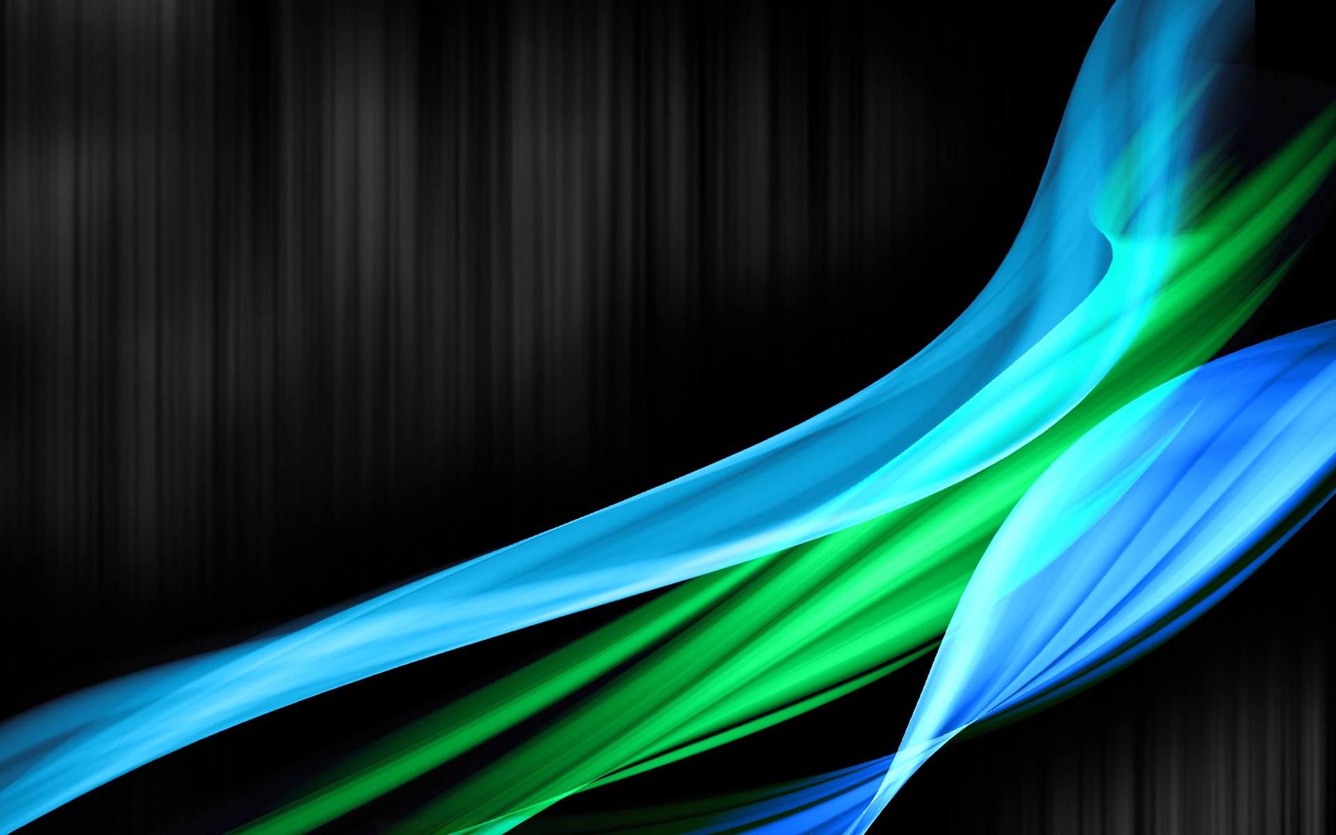 A vibrant HD desktop wallpaper featuring graceful blue and green flowing lines against a dark background, creating an artistic and dynamic visual experience.