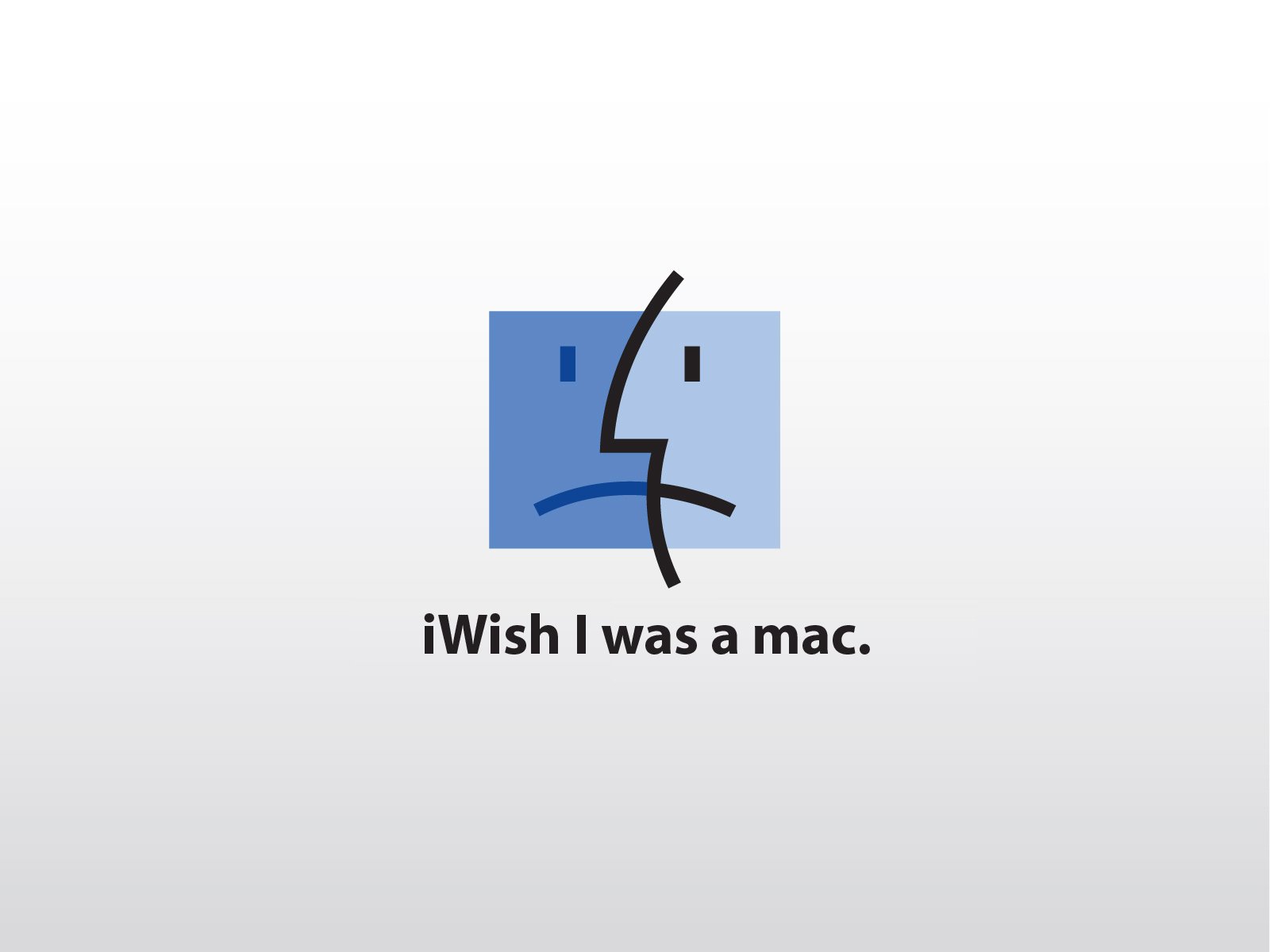 HD desktop wallpaper featuring a stylized, divided Apple Inc. logo face with the caption iWish I was a mac, blending technology and Apple branding.