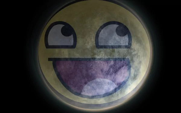 HD desktop wallpaper featuring a funny, smiley face on a circular background with a dark outer edge.