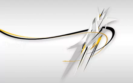 Abstract white HD desktop wallpaper featuring sleek, curved lines in black and yellow, gracefully intersecting on a light background.