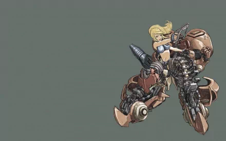 HD desktop wallpaper featuring Samus Aran from the Metroid video game series, depicted in her power armor against a minimalist background.