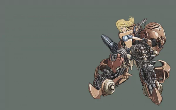 HD desktop wallpaper featuring Samus Aran from the Metroid video game series, depicted in her power armor against a minimalist background.