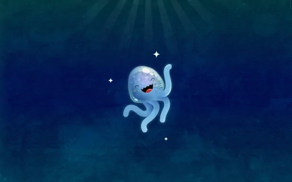 HD PC desktop wallpaper from the TV show The Octonauts: a smiling cartoon jellyfish drifting in a deep blue ocean with light rays and tiny sparkles.