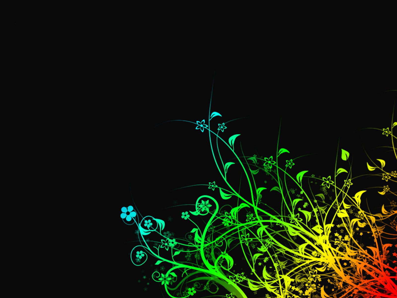 HD vector wallpaper featuring an artistic design with vibrant, colorful floral elements against a black background.