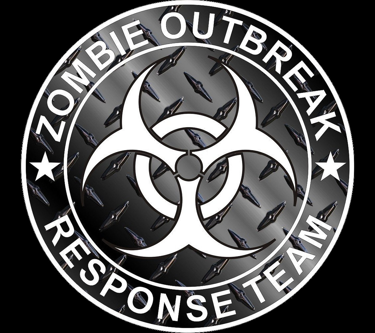 HD PC desktop wallpaper featuring a dark, metallic biohazard emblem with Zombie Outbreak Response Team text encircling the design.