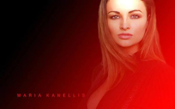 HD PC desktop wallpaper featuring Maria Kanellis with a bold red gradient background, highlighting her as a prominent figure in sports entertainment.