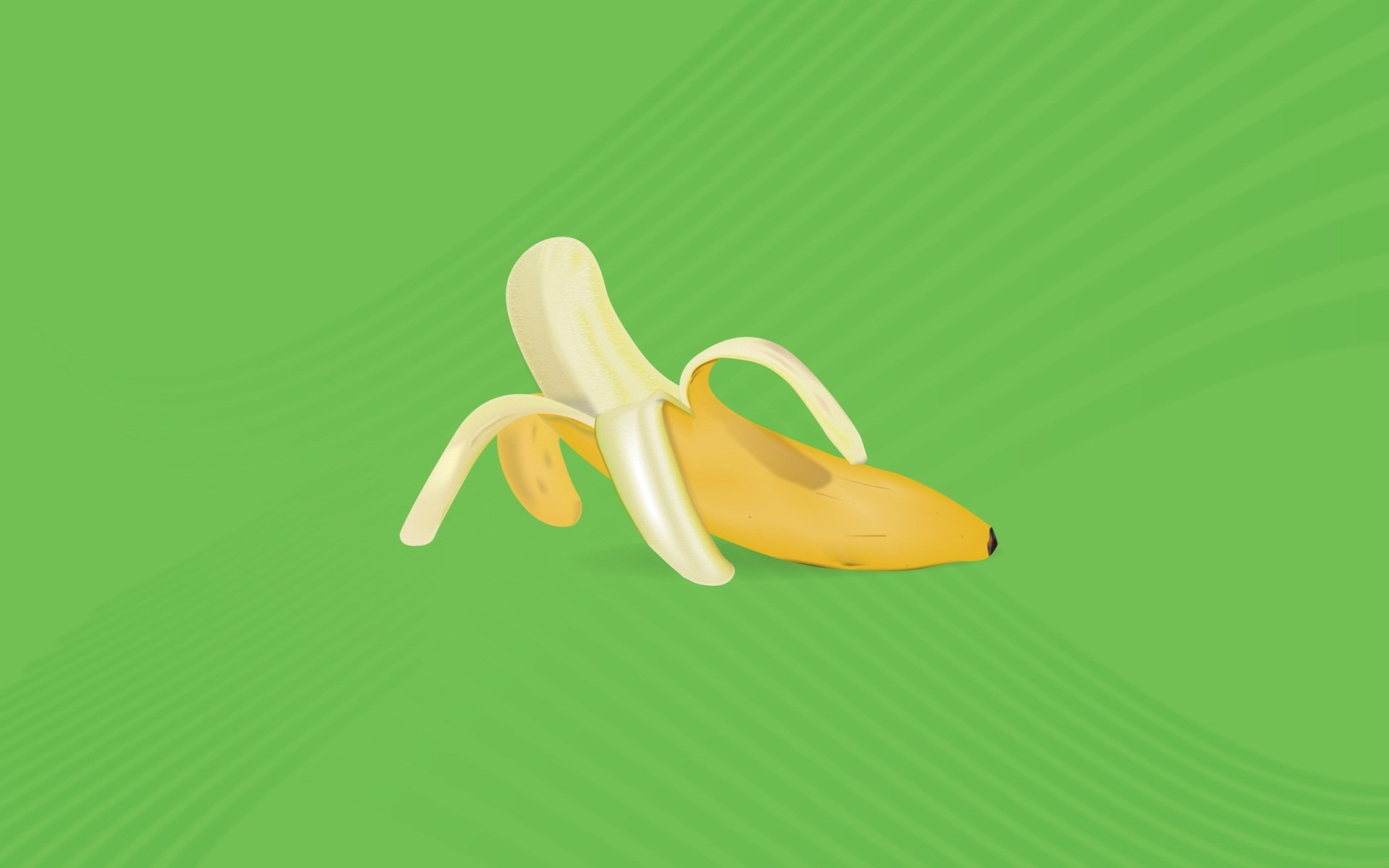 HD PC desktop wallpaper and background showing a peeled banana (food) centered on a bright green backdrop.
