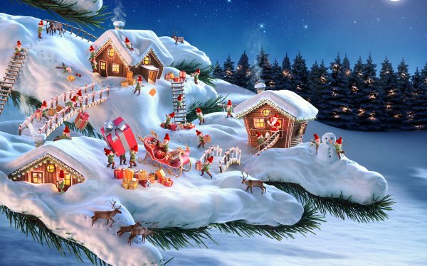 Día festivo Navidad Muñeco de nieve Santa Regalo Fondo de pantalla HD | Fondo de Escritorio