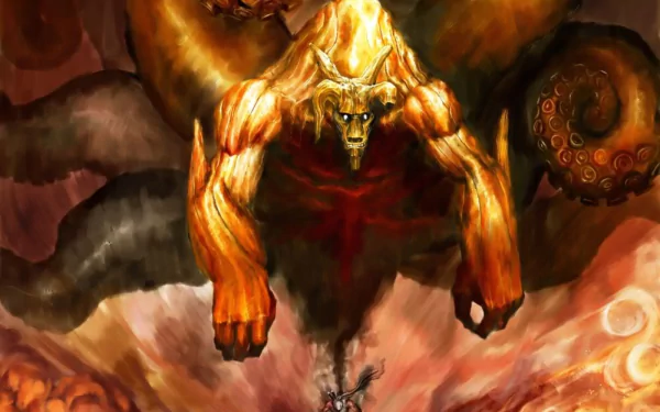 HD desktop wallpaper featuring Gyûki the eight tails and Killer Bee from Naruto, depicted in a dynamic and vivid anime style.
