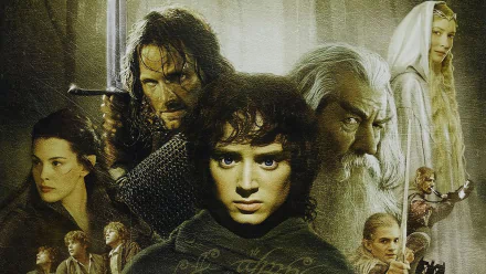 HD wallpaper featuring characters from The Lord of the Rings: The Fellowship of the Ring, including depictions by Elijah Wood and Ian McKellen.