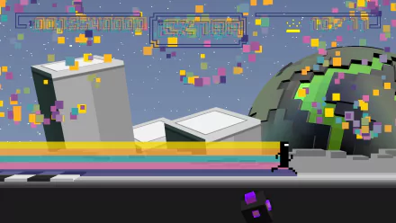 HD desktop wallpaper featuring a scene from BIT.TRIP RUNNER with a pixelated runner and vibrant, abstract background.