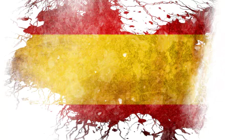HD PC desktop wallpaper featuring an artistic, grunge-style Spain flag with vibrant red and yellow colors and textured splatter effects.