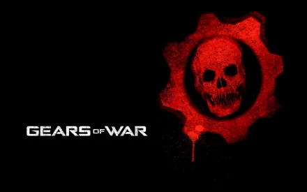 A striking HD desktop wallpaper featuring the iconic Gears of War logo, with a bold red skull design set against a black background, embodying the game's intense atmosphere.