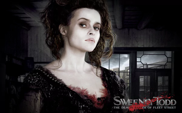 HD wallpaper featuring a character from *Sweeney Todd: The Demon Barber of Fleet Street in Concert*, showcasing a dramatic and haunting expression in a dark setting.