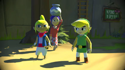 HD desktop wallpaper featuring Link and companions from The Legend of Zelda: The Wind Waker HD.