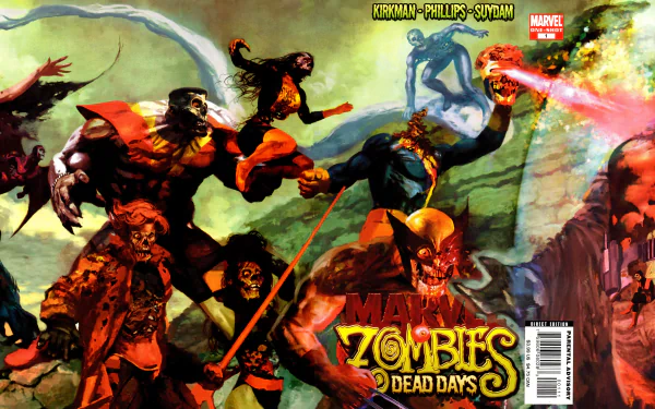 2K Quad HD PC desktop wallpaper and background: Marvel Zombies comic cover showing Wolverine amid zombified heroes in a brutal, blood-soaked battle scene.