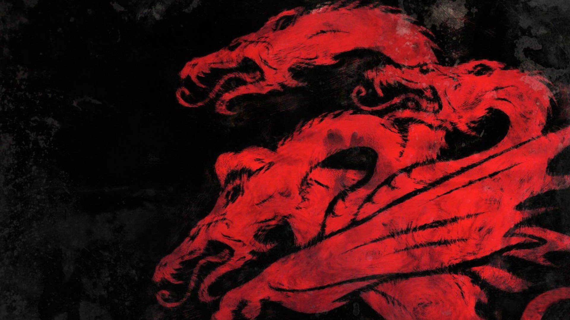 A striking HD wallpaper featuring the iconic three-headed dragon symbol from the TV show Game of Thrones, set against a dark, textured background.