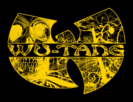 HD PC desktop wallpaper featuring the iconic yellow Wu-Tang Clan logo with intricate, artistic textures highlighting the group’s music legacy.