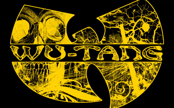 HD PC desktop wallpaper featuring the iconic yellow Wu-Tang Clan logo with intricate, artistic textures highlighting the group’s music legacy.