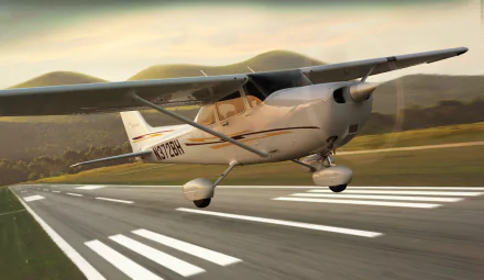 HD PC desktop wallpaper of a Cessna aircraft taking off from a runway with mountains in the background.