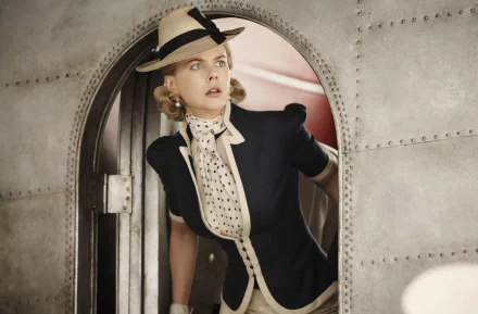 Woman in 1930s costume framed by an aircraft doorway, film still from Australia (movie); 2K Quad HD PC desktop wallpaper and background.