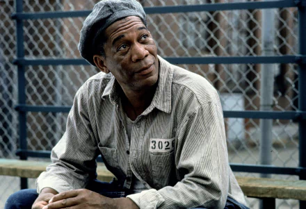 Morgan Freeman as Ellis Boyd 'Red' Redding in a scene from *The Shawshank Redemption*. This HD wallpaper captures a reflective moment in the iconic film.