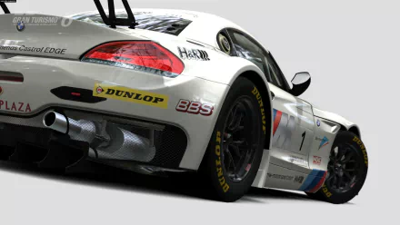 HD PC desktop wallpaper/background showing a close rear three-quarter view of a white GT race car with sponsor decals from the video game Gran Turismo 6.