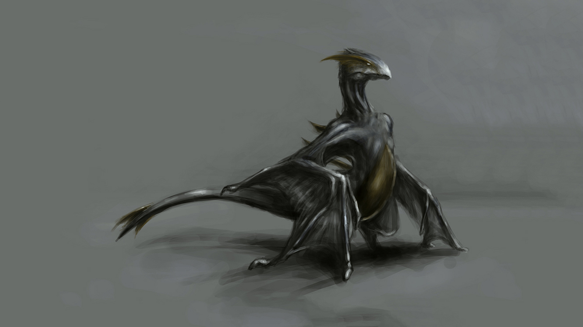 HD PC desktop wallpaper featuring a dark, sleek Pokémon inspired by anime style, showcasing a dragon-like creature with sharp features and a dynamic pose.