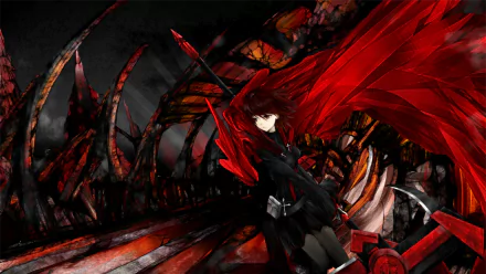 HD desktop wallpaper featuring an anime character from RWBY, set against an intense background with red and dark tones.