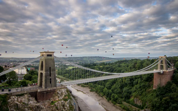 Bristol hot air balloon cloud bridge sky landscape man made Clifton Suspension Bridge HD Desktop Wallpaper | Background Image