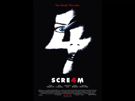 HD desktop wallpaper and background featuring the movie Scream 4 poster, with a screaming face blended into the number 4.