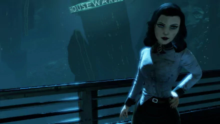 HD PC desktop wallpaper featuring a dark, atmospheric scene from the video game BioShock Infinite: Burial at Sea, showcasing a female character in a moody underwater setting.