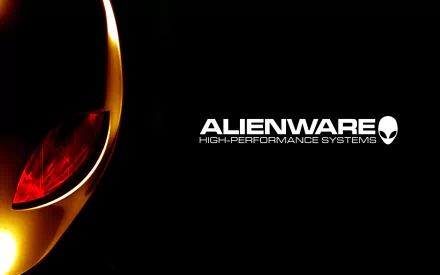 Sleek Alienware HD desktop wallpaper featuring a striking alien face design against a dark background, showcasing high-performance technology branding.