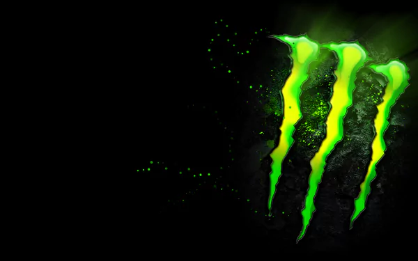 A vibrant HD wallpaper featuring the iconic green Monster Energy logo against a dark background, showcasing man-made design elements with dynamic energy.