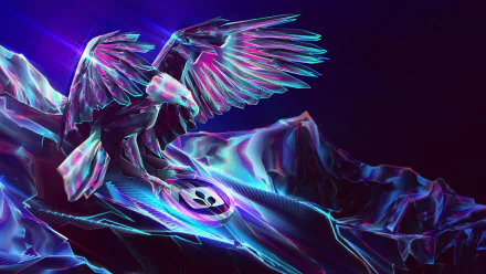 An artistic HD desktop wallpaper featuring a vibrant, stylized eagle soaring over a futuristic landscape, showcasing dynamic colors and sharp details.