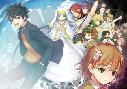 HD wallpaper featuring characters from the anime A Certain Magical Index, showcasing a dynamic group of protagonists set against a vibrant, energetic background.