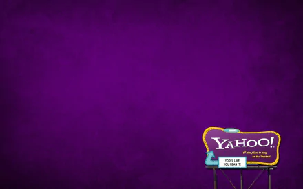 HD PC desktop wallpaper featuring a deep purple background with a vintage-style illuminated Yahoo! technology billboard in the bottom right corner.